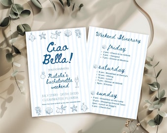 Editable Ciao Bella Bachelorette Invitation and Itinerary | Italian Girls Trip Canva Template | Instant Download