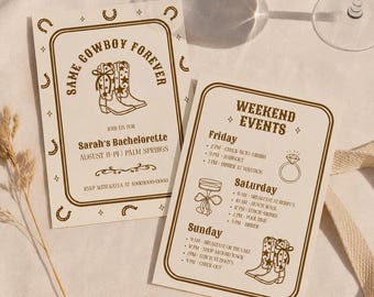 Same Cowboy Forever Bachelorette Invite & Itinerary, Last Rodeo Invite, Cowgirl Country Bach, Coastalcowgirl Party, Editable Canva Template