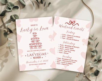 Editable Lucky In Love Bachelorette Invitation Itinerary, Vegas Bachelorette, Canva Template