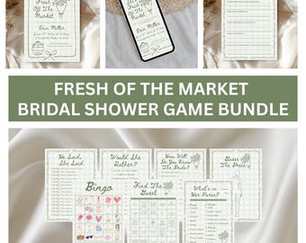 Fresh Off The Market Bridal Shower Games Bundle, Farmers Market Theme Bachelorette Activities, Bridal Games and Invitation, Canva Template