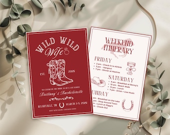 Wild Wild Wife Bachelorette Invitation & Itinerary, Western Bach Weekend, Last Rodeo, Canva Template