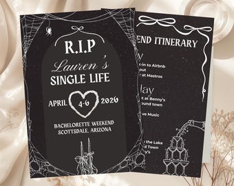 Editable RIP Single Life Bachelorette Invitation & Itinerary: Bride or Die Canva Template, Digital Download