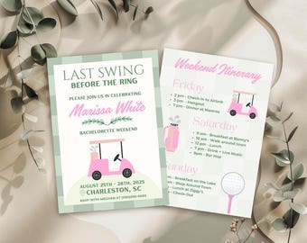 Editable Golf Bachelorette Party Invitation & Itinerary: Country Club Theme Canva Template