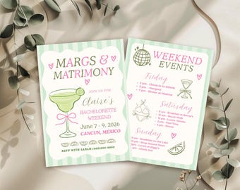 Margs and Matrimony Bachelorette Party Invitation and Itinerary, Final Fiesta Bachelorette, Bach Weekend Invitation, Margarita Birthday