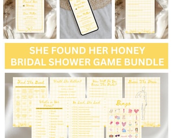 Honey Bridal Shower Game Bundle | She Found Her Honey Invite | Butter Yellow Bee Theme | Bridal Shower Games | Bride to Bee |Canva Template