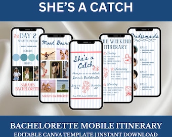 Digital Bachelorette Itinerary Template | Lobster Themed Bachelorette |  Fishermancore Bach Party | Coastal Bach | Editable Canva Template