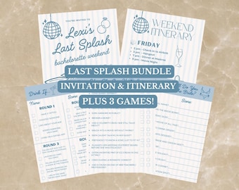 Last Splash Bachelorette Party Invitation, Itinerary, Bachelorette Games Bundle, Coastal Themed Bach, Canva Template, Charleston Bach