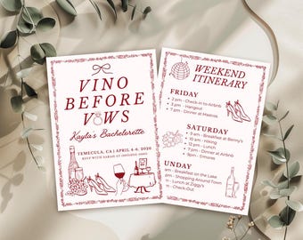 Vino Before Vows Bachelorette Invitation & Itinerary, Wine Bach Weekend Invite Template