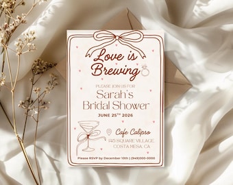 Editable Love Is Brewing Bridal Shower Invitation,  Espresso Martini Canva Template,  Instant Download