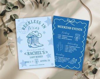 Reckless In Texas Bachelorette Invitation, Disco Cowgirl, Canva Template