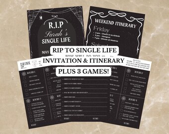 Editable RIP Single Life Bachelorette Invitation & Itinerary, Bach Game Bundle: Bride or Die Canva Template, Digital Download