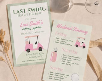 Editable Golf Bachelorette Party Invitation & Itinerary: Country Club Theme Canva Template