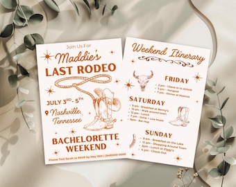 Editable Last Rodeo Bachelorette Invitation and Itinerary | Nashville Girls Trip Canva Template | Instant Download