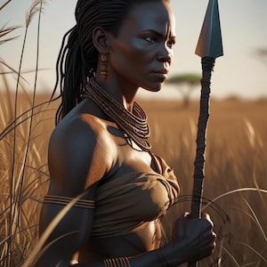 African Warrior Woman Digital Wall Art – Tribal Ethnic Printable Poster – Bold Feminine Strength Home Decor