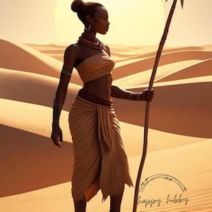 African Warrior Woman Digital Wall Art – Tribal Ethnic Printable Poster – Bold Feminine Strength Home Decor