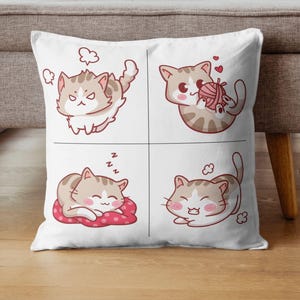 Cute Cartoon Cat Faces Pillow – Kawaii Kitty Throw Cushion for Cat Lovers