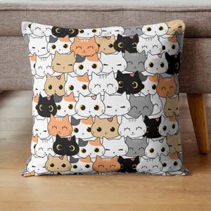 Cute Cartoon Cat Faces Pillow – Kawaii Kitty Throw Cushion for Cat Lovers