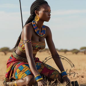 African Warrior Woman Digital Wall Art – Tribal Ethnic Printable Poster – Bold Feminine Strength Home Decor