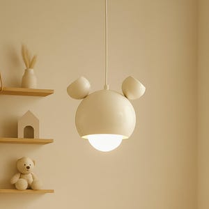 Cream Character Pendant Light – Soft Nursery Lighting, Handmade Kids Room Ceiling Lamp, Cute Light for Playroom or Daycare