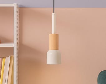 Lámpara colgante minimalista: lámpara de techo escandinava de madera y metal