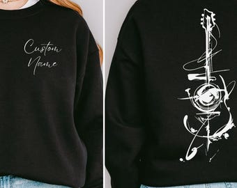 Personalized Guitar Art Sweatshirt, Back Print Music Hoodie