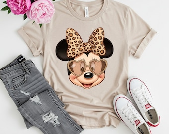 Camiseta de Minnie Mouse con estampado de leopardo, camiseta de viaje para niñas de Disney