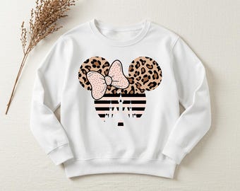 Leopard Print Minnie Mouse Sweatshirt, Animal Kingdom Family Matching Hoodie