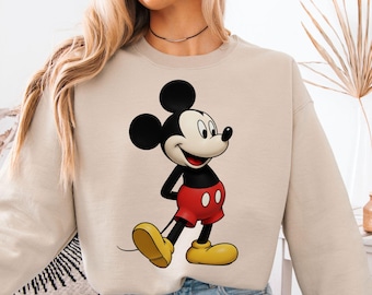 Sudadera de Mickey Mouse, jersey de cuello redondo con personaje de dibujos animados