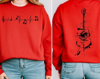 Music Heartbeat Guitar Art Sweatshirt, Musician Gift