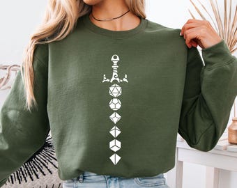 DnD Sword Dice Sweatshirt, Retro Gamer Hoodie