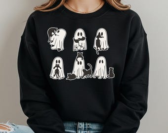Ghost Black Cats Halloween Sweatshirt, Spooky Season