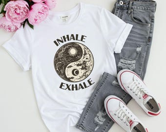 Adem uit Yin Yang-shirt uit: yoga-meditatie-T-shirt