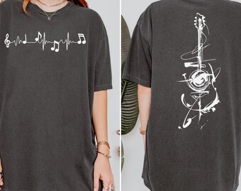 Music Heartbeat Comfort Colors Tee, Back Print Guitar Art