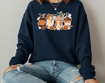 Halloween Kaffee Geist Grafik Sweatshirt, Pumpkin Spice Latte Hoodie