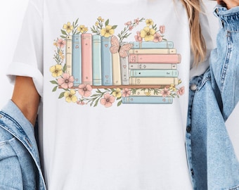 Floral Books T-Shirt: Book Lover Gift