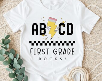 ABCD Lightning Bolt Teacher Shirt: Retro First Grade Tee