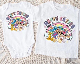 Happy Easter Mickey and Friends Rainbow Bunny Shirt, Disney Easter, Cute Pastel Spring Graphic Tee