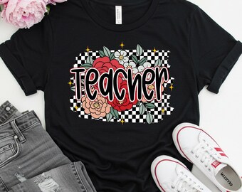 Flowers Teacher T-Shirt, Colorful Gift Tee