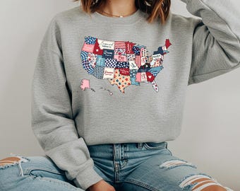 Retro USA Map Hoodie: 4th of July American Pride Sweatshirt