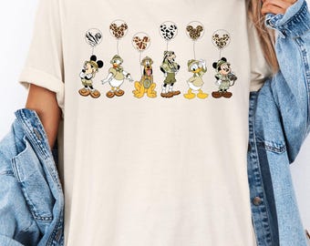 Camisetas de Mickey y sus amigos del Reino Animal, camiseta de Mickey Safari, camiseta familiar de Disney, camiseta de Mickey con globos de Disney, camiseta de leopardo de Disneyland