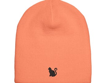 Black Cat Knit Beanie | Cozy Acrylic Winter Hat