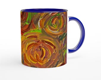 Abstract Roses Ceramic Mug - Colorful Interior, Coffee Lover Gift