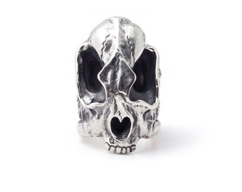 Saber Skull Silver Ring, Mens Biker Ring, Big Silver Skull Ring, Animal Skull Jewelry