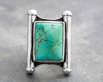 Kingman Turquoise Silver Ring, Genuine Turquoise Jewelry, Arizona Turquoise Ring, Sterling Silver Ring