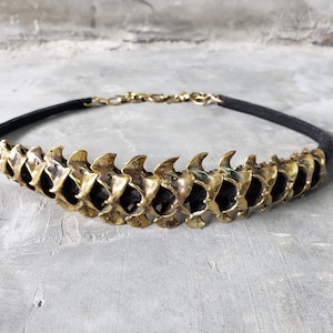 SPINAL CORE Cast Bone Statement Choker in Brass or Silver Tone