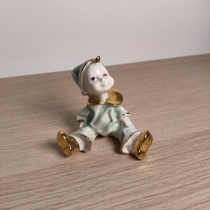 Vintage Aurora Creazioni Porcellane Pierrot Clown Italian Porcelain Figurine by Castoldi 1970s Harlequin Statue Murano Era Collectible