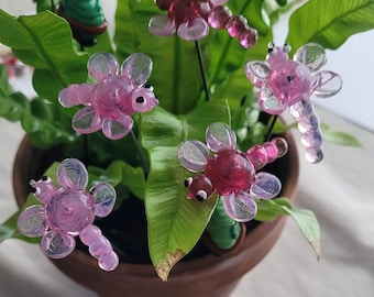 Pink Dragonfly Plant Poke Suncatcher