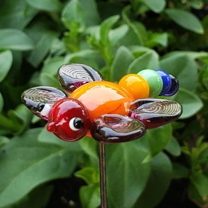 Pride Rainbow Dragon Fly Pride Month Glass Garden Plant Stake Lamp Work Glass Art