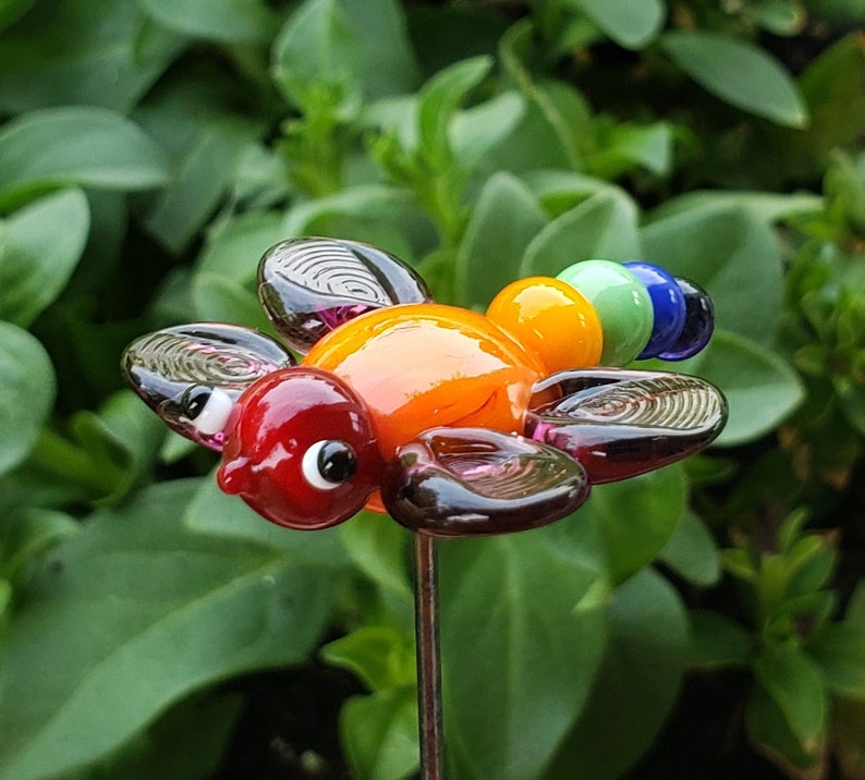 Pride Rainbow Dragon Fly Pride Month Glass Garden Plant Stake Lamp Work Glass Art image 1