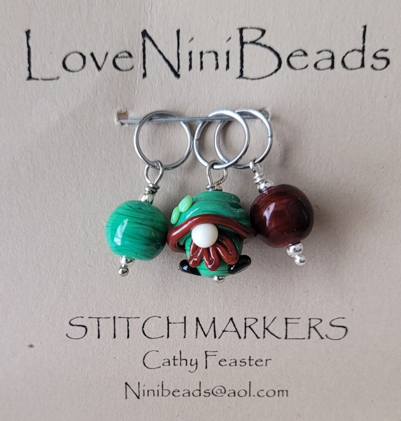 St. Patrick Day, Leprechaun Stitch markers, Glass Art, St. Patrick's Day Gnome Leprechaun ~Set of 3
